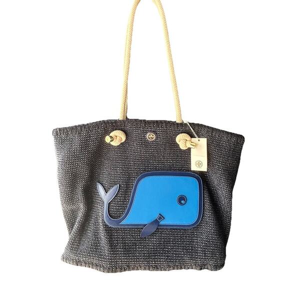 NWT Tory Burch Knotted Whale Tote Navy Blue Handbag Beach Pool Vacation Bag Rare - Picture 11 of 16